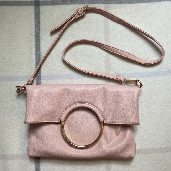 Blush Pink Faux Leather Ring Handle Crossbody Purse With Matching Pouch - Picture 1 of 15